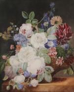Henriette de LONGCHAMP (1818-?) attribuée àBouquet de fleurs épanouies.Aquarelle gouachée,...