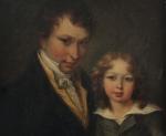 École FRANÇAISE vers 1820.Portrait d'un père et de son fils.Huile...