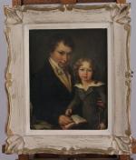 École FRANÇAISE vers 1820.Portrait d'un père et de son fils.Huile...
