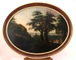 Nicolas-Toussaint CHARLET (1792-1845)Paysage animé.Panneau, format ovale.Haut. 53 Larg. 69,5 cm.