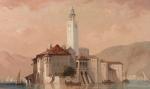 Ferdinand BONHEUR (1817-1887)Lac italien, d'Orta ? île Saint Jules ?Huile...