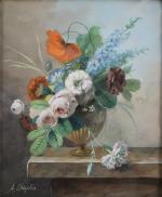 Arthur CHAPLIN (1869-1935)Bouquet fleuri dans un vase godronné.Aquarelle signée.Haut. 29,...