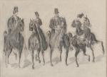 Constantin GUYS (Flessingue, 1802 - Paris, 1892)
Quatre cavaliers.
Encre et lavis...
