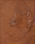Maurice CHABAS (1862 - 1947)Femme à sa broderie.Dessin, graphite et...