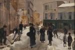 École FRANÇAISE vers 1889.Une rue de Paris sous la neige.Toile...