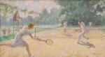 École FRANÇAISE vers 1920-1930Les Joueurs de tennisToile signée en bas...