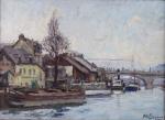 Adrien SEGERS (1876-1950)Rouen, bateaux à quai.Toile signée en bas à...
