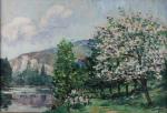 Adrien SEGERS (1876-1950)Pommier en fleurs en bord de Seine. Toile...