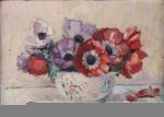 Adrien SEGERS (1876-1950)Bouquet d'anémones.Toile marouflée sur carton signée en bas...