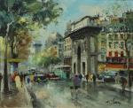 François CLAVER (1918)"Paris, Porte Saint-Martin", circa 1960. Toile signée en...