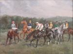 Baron Karl REILLE (Paris, 1886 - Cerelles, 1975)Jockeys. Huile sur...