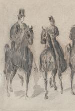 Constantin GUYS (Flessingue, 1802 - Paris, 1892)Quatre cavaliers.Encre et lavis...