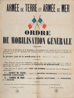 MOBILISATION GÉNÉRALE 1914. AFFICHE imprimée. Dimanche 2 août 1914. 1...