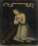 Figure 6 Anonyme, Enfant Jésus à genoux devant les instruments de la Passion, huile sur panneau, Haut. 51, 7, Larg. 42 cm. Poitiers, musée Sainte Croix.
