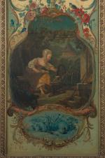 François BOUCHER (Paris 1703-1770)Scènes pastorales dans des encadrements Rocaille. Quatre...