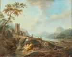 Franz HOCHECKER (Francfort-sur-le-Main, 1730-1782)Deux vues de la Vallée du Rhin.Paire...
