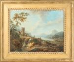 Franz HOCHECKER (Francfort-sur-le-Main, 1730-1782)Deux vues de la Vallée du Rhin.Paire...