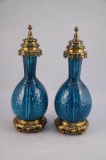 Théodore DECK (1823-1891)
Paire de lampes

en céramique glaçurée bleue, de forme...