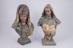Friedrich GOLDSCHEIDER (1845-1897)
Deux bustes de femmes berbères.

Deux plâtres patinés polychrome...