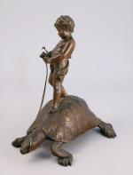 Eutrope BOURET (Paris, 1833 - 1906)Putti chevauchant une tortue.Bronze à...