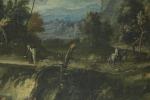 Attribué à Giuseppe ZOLA (1672-1743)Paysage animé. Toile.Haut. 80, Larg. 110...
