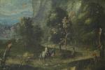 Attribué à Giuseppe ZOLA (1672-1743)Paysage animé. Toile.Haut. 80, Larg. 110...