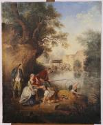 d'après Nicolas LANCRET (1690-1743) 
Scène de pêche au bord d'un...