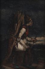 François BONVIN (Paris, 1817 - Saint-Germain-en-Laye, 1887)
Femme portant des fagots...