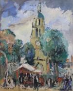 Charles PORTEL (1893-1954)Vendôme, la place Saint-Martin un jour de marché.Gouache...