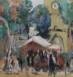 Charles PORTEL (1893-1954)Vendôme, la place Saint-Martin un jour de marché.Gouache...