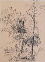 Charles PORTEL (1893-1954)Enfants jouant à l'ombre d'arbres.  Encre.Haut. 23,...