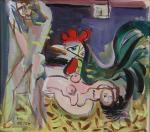 Jean DEL-DEVEZ (Paris, 1910-1983)Nus et coqGouache, signée en bas à...
