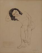 Jules PASCIN (1885-1930), 
Jeune fille étendue. 

Aquarelle, encre de chine...