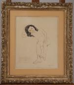 Jules PASCIN (1885-1930), 
Jeune fille étendue. 

Aquarelle, encre de chine...