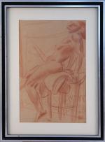 Alexandre IACOVLEFF (Saint-Pétersbourg 1887 - Paris 1938)Femme nue cambrée assise.Sanguine,...