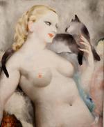 Miçao KONO (1900-1979)La femme et le chat, 1934Huile sur toile,...