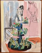 Raoul DUFY (1877-1953)Buste de femme en porte-bouquets.Gouache sur papier signée...