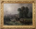 Eugène CICÉRI (1813-1890)Lavandières, bords de rivière en approche de ville.Toile...