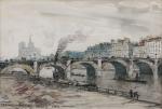Frank BOGGS (1855-1926)
La Seine à Paris vue du pont Saint-Louis.

Fusain...