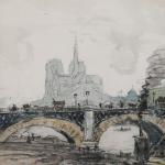 Frank BOGGS (1855-1926)
La Seine à Paris vue du pont Saint-Louis.

Fusain...