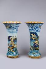 Ulysse BERTRAND (1851-1941)Exceptionnelle paire de vases cornets aux dieux marinsà...