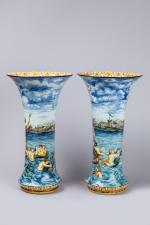 Ulysse BERTRAND (1851-1941)Exceptionnelle paire de vases cornets aux dieux marinsà...
