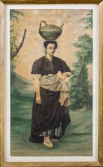 Ulysse BERTRAND (1851-1941)Exceptionnelle porteuse d'eau, 1881en céramique émaillée monogrammée et...