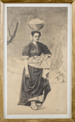Ulysse BERTRAND (1851-1941)Exceptionnelle porteuse d'eau, 1881en céramique émaillée monogrammée et...