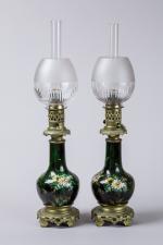 Paire de LAMPES aux MARGUERITES, c. 1880en barbotine impressionniste à...