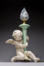 Mathurin MOREAU (1821-1912)Ange porte-torchère, c. 1880-1900en ronde-bosse et céramique émaillée...