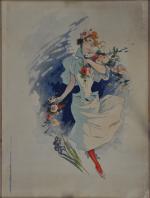 Jules CHÉRET (1836-1932)
Jeune femme aux fleurs, 1897.

Affiche imprimée en couleurs,...