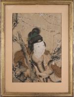 CHINE - XVIIIe

Fragment de PEINTURE sur soie figurant une jeune...