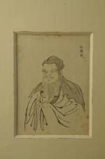 JAPON - XVIII-XIXeQuatre DESSINS à l'encre sur papier, Daruma et...