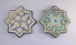IRAN - XII-XIIIe DEUX CARREAUX en forme d'étoile octogonale en...